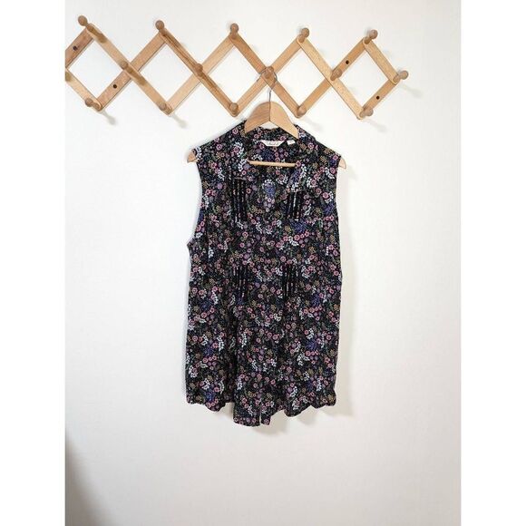 Caffe Marrakesh Black Floral Button Front Sleeveless Tank Top - Size 3X - Picture 1 of 8